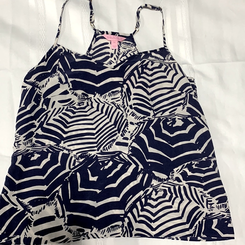 Lily Pulitzer Navy and White Silk Sleeveless Top XS